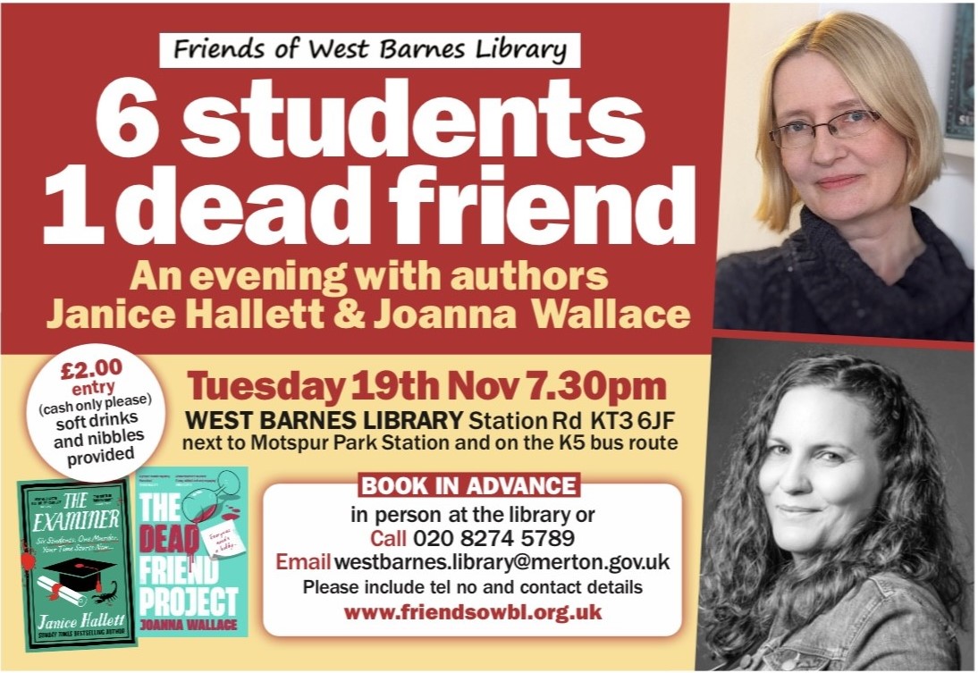 Crime Author Event at West Barnes Library with @JaniceHallett @JoWallaceAuthor @JoyKluver @MertonLibraries @ViperBooks